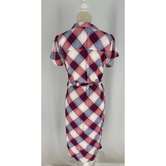 Rock & Republic Plaid T Shirt Midi Dress Womens Small Red Blue Short Sleeve - Picture 9 of 9